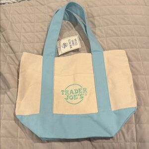 Pastel blue and mint green Trader Joe’s mini tote